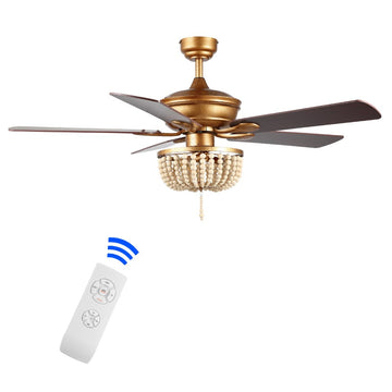 Erin 52" Rustic Farmhouse Iron/Wood Bead Mobile-App/Remote-Controlled LED Ceiling Fan - JONATHAN Y